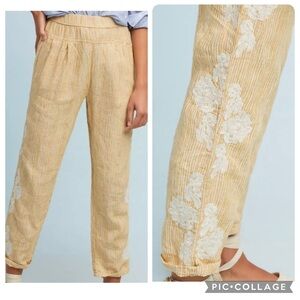 Anthropologie Tan Floral Embroidered Pants